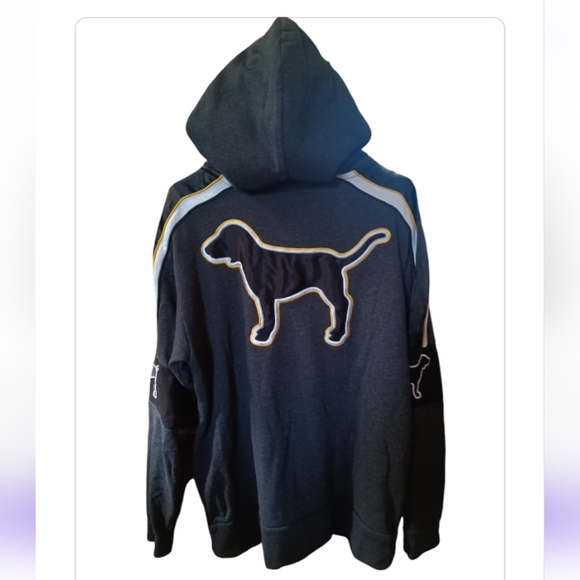 PINK VS Sherpa Lined Campus Tunic Pullover Satin Dog Hoodie Gray - Picture 3 of 8